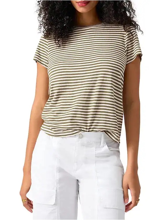 Sanctuary Olive And Cream Striped Short Sleeve Tee